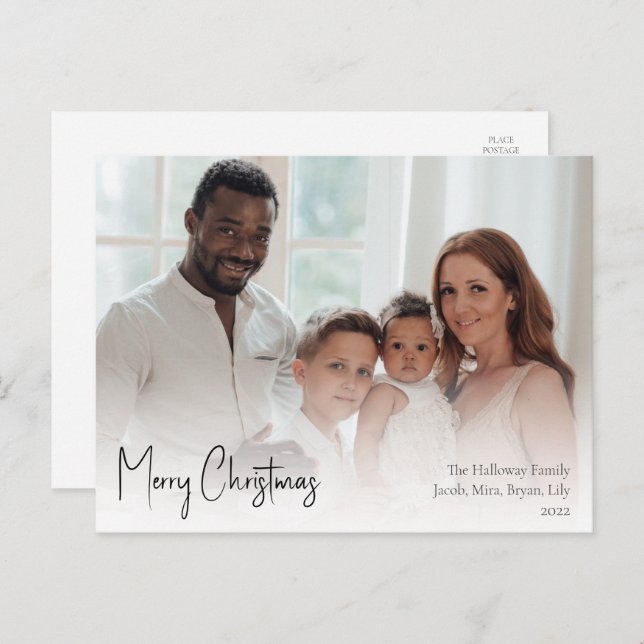 Modern Christmas Script Full Foto Feiertagspostkarte (Vorne/Hinten)