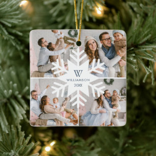 Modern Christmas Snowflake Monogram Four Foto Keramikornament