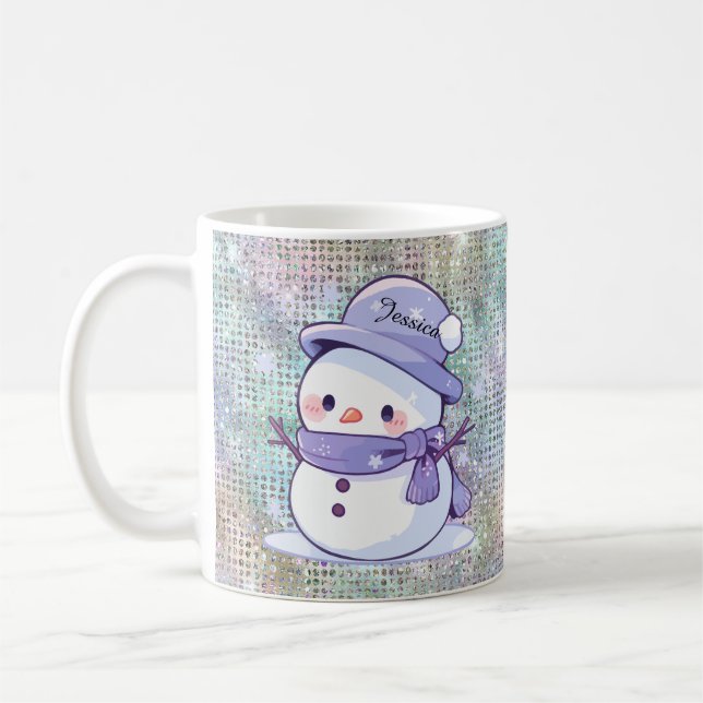 Modern Christmas Snowman Pastel Lila Kaffeetasse (Links)