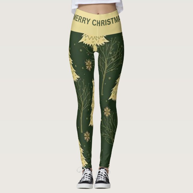 Modern Christmas Tree Pattern Leggings with Stars (Vorderseite)