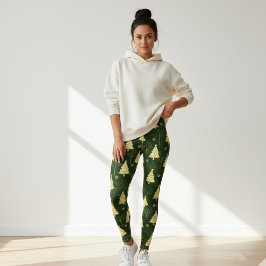Modern Christmas Tree Pattern Leggings with Stars