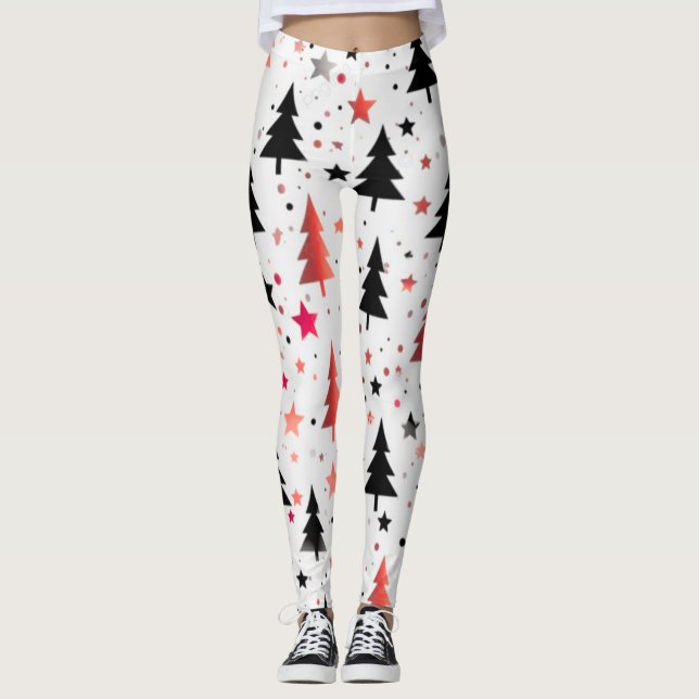 Modern Christmas Tree Pattern Leggings with Stars  (Vorderseite)