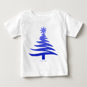 Modern Christmas Tree Stencil Print Blue Baby T-shirt