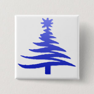Modern Christmas Tree Stencil Print Blue Button