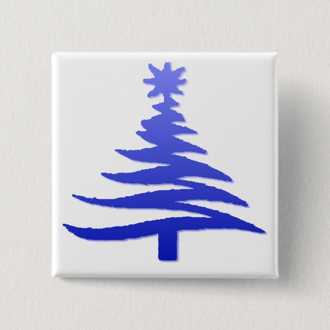 Modern Christmas Tree Stencil Print Blue Button (Vorderseite)