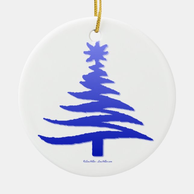 Modern Christmas Tree Stencil Print Blue Keramik Ornament (Vorne)