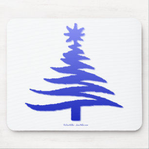Modern Christmas Tree Stencil Print Blue Mousepad