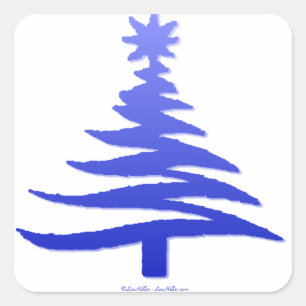 Modern Christmas Tree Stencil Print Blue Quadratischer Aufkleber