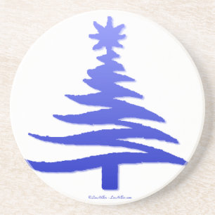 Modern Christmas Tree Stencil Print Blue Sandstein Untersetzer