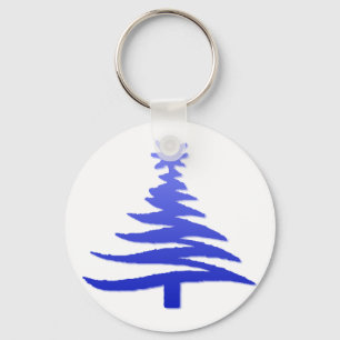 Modern Christmas Tree Stencil Print Blue Schlüsselanhänger