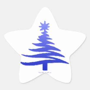 Modern Christmas Tree Stencil Print Blue Stern-Aufkleber