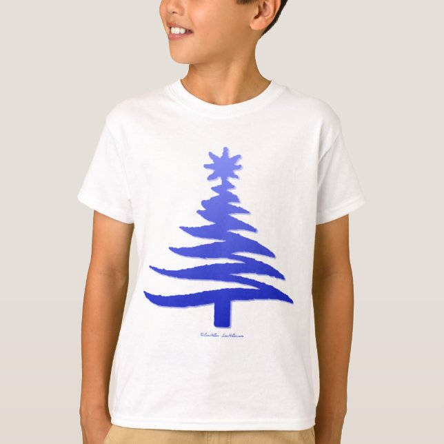 Modern Christmas Tree Stencil Print Blue T-Shirt (Vorderseite)