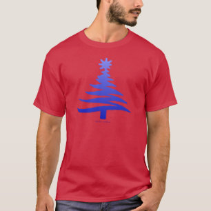 Modern Christmas Tree Stencil Print Blue T-Shirt