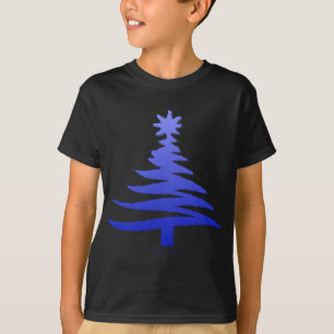 Modern Christmas Tree Stencil Print Blue T-Shirt