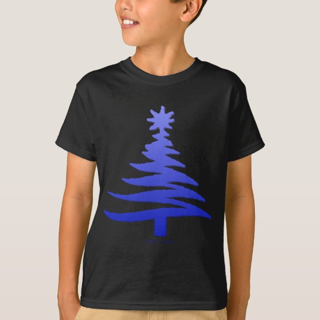 Modern Christmas Tree Stencil Print Blue T-Shirt (Vorderseite)