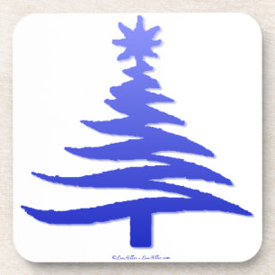 Modern Christmas Tree Stencil Print Blue Untersetzer