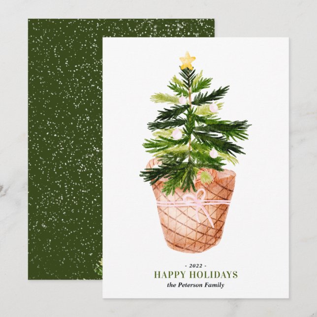 Modern Christmas tree watercolor bow illustration Karte (Vorne/Hinten)