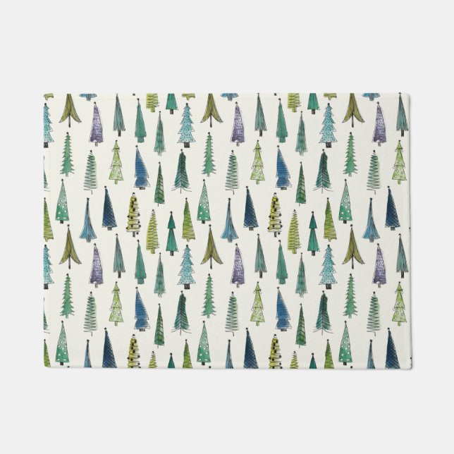 Modern Christmas Trees Illustrated Pattern Fußmatte (Vorderseite)