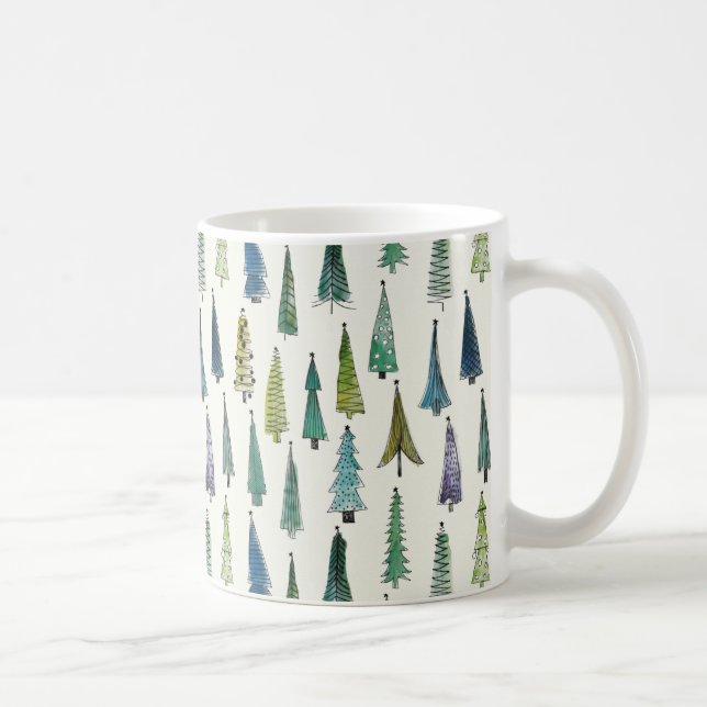 Modern Christmas Trees Illustrated Pattern Kaffeetasse (Rechts)