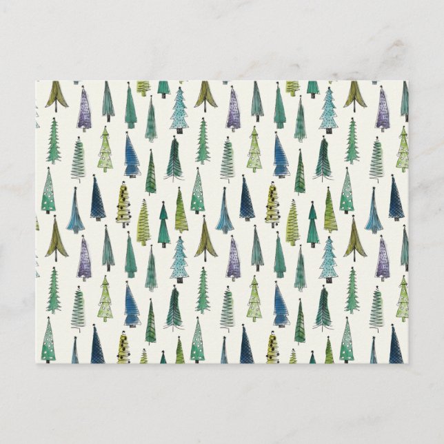 Modern Christmas Trees Illustrated Pattern Postkarte (Vorderseite)