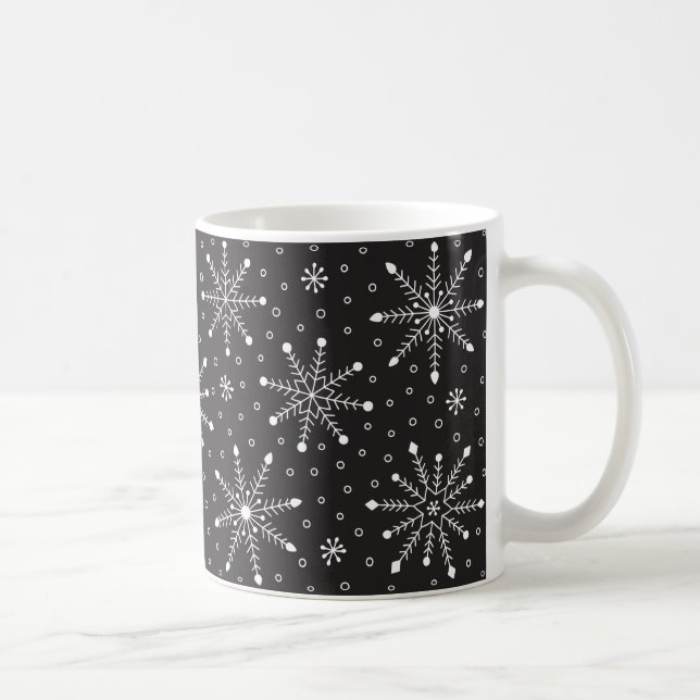 Modern Christmas White Snowflake & Black night sky Kaffeetasse (Rechts)
