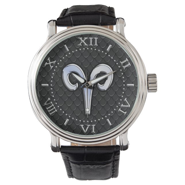 Modern Chrome like Aries Zodiac Sign Dial Armbanduhr (Vorderseite)