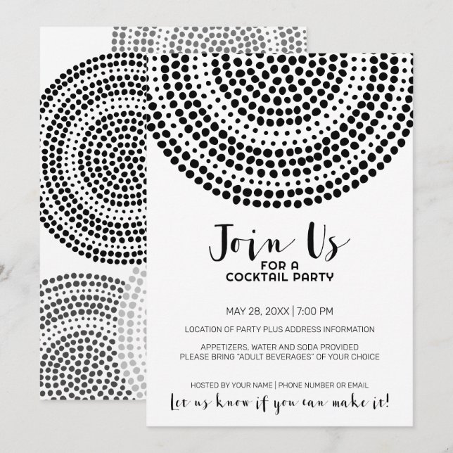 Modern Circle Dot Pattern - Boho Cocktail Party Einladung (Vorne/Hinten)