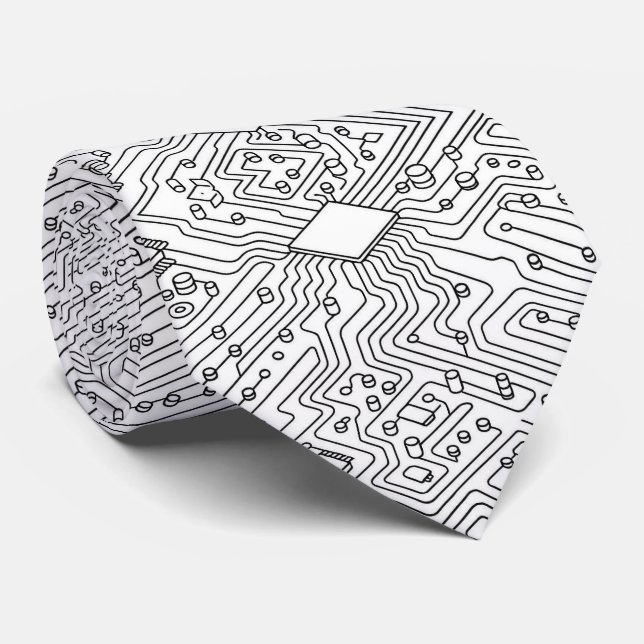 Modern Circuit Board Necktie - B&W Tech Geek Krawatte (Gerollt)