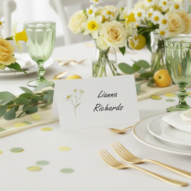 Modern Citrus Green Wildflower Folded Escort or Platzkarte (Place Cards from the Citrus Green Wildflower wedding collection by Darling & May)