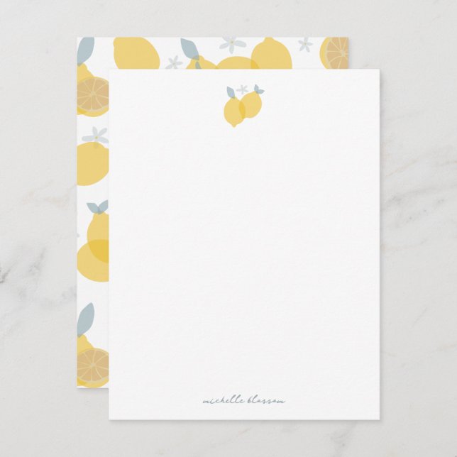 Modern Citrus Lemons Pattern Custom Name Mitteilungskarte (Vorne/Hinten)