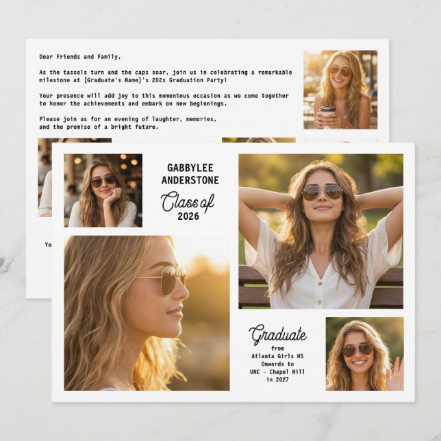 Modern Class of 2026 Multi Photo Graduation Party  Einladung (Vorne/Hinten)