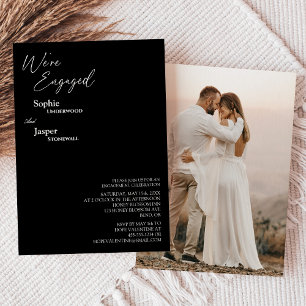 Modern Classic Black Photo We're Engaged Einladung