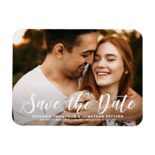 Modern Classic Calligraphy Save the Date Photo Magnet