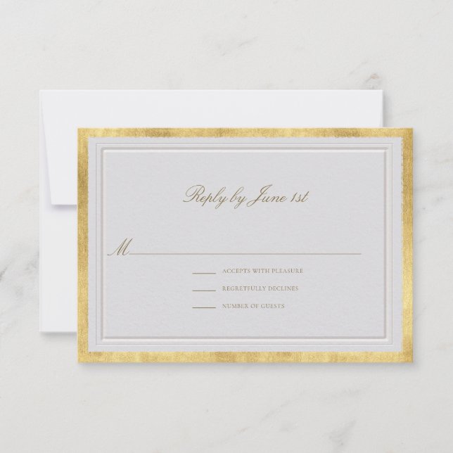 Modern Classic Elevated Ivory Gold Formal Wedding RSVP Karte (Vorderseite)