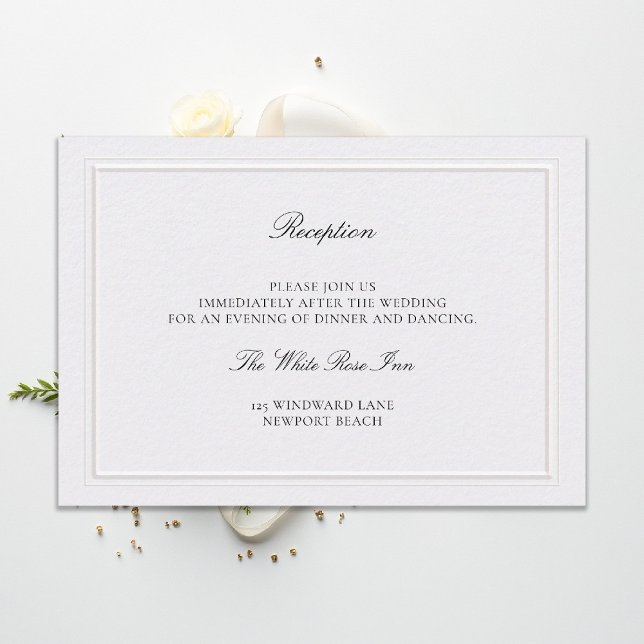 Modern Classic Elevated Pearl Wedding Reception Begleitkarte (modern classic wedding reception details double frame elevated pearl formal traditional calligraphy )