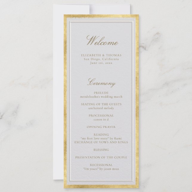 Modern Classic Gold Ivory Formal Wedding Program (Vorderseite)