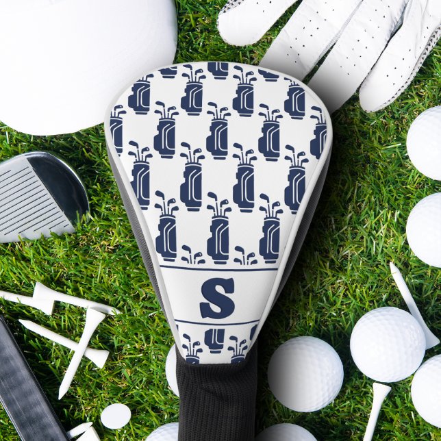 Modern Classic Monogramm Muster Golfbag Navy Blau Golf Headcover (Von Creator hochgeladen)