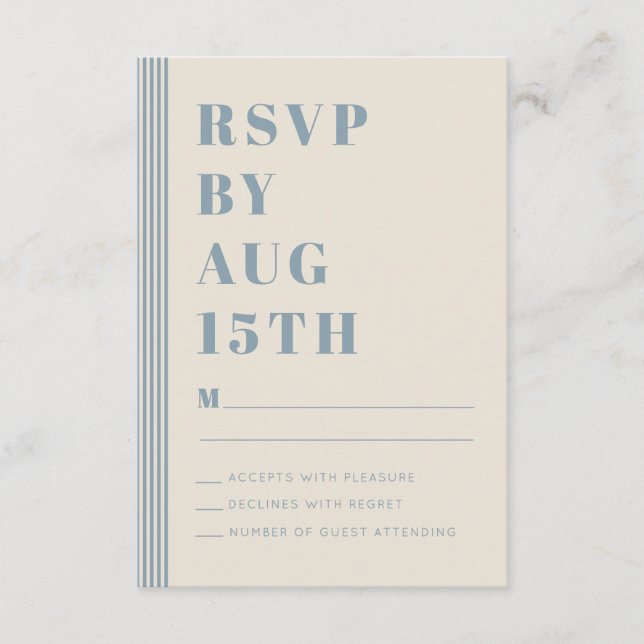 Modern Classic RSVP Blue Striped Wedding  Begleitkarte (Vorderseite)
