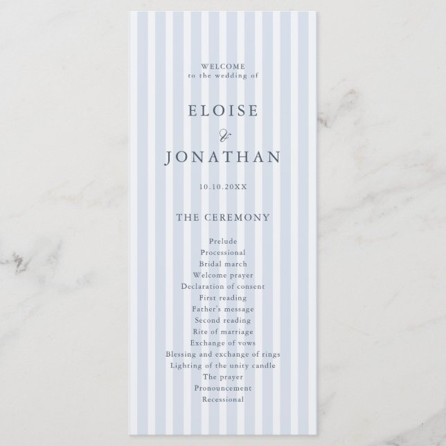 Modern Classic Stripes Dusty Blue Vintage Wedding Programm (Vorderseite)