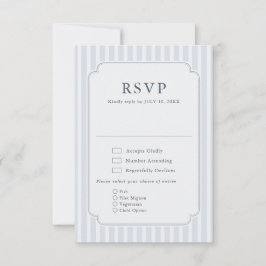 Modern Classic Stripes Dusty Blue Vintage Wedding RSVP Karte