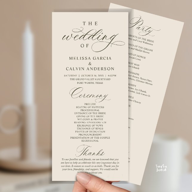 Modern Classy Elegant Wedding Ceremony Programm (Modern Classy Elegant Wedding Ceremony Program card cream grey)