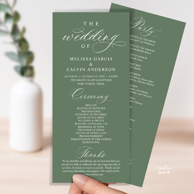 Modern Classy Elegant Wedding Ceremony Programm (Modern Classy Elegant Wedding Ceremony Program card sage green)
