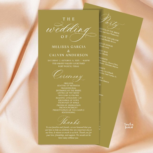 Modern Classy Elegant Wedding Ceremony Programm (Modern Classy Elegant Wedding Ceremony Program card yellow gold)