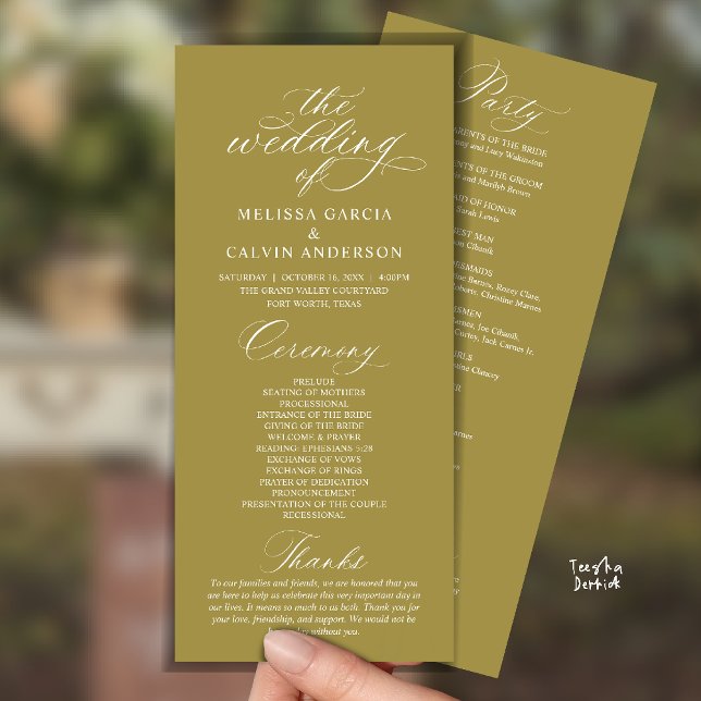 Modern Classy Elegant Wedding Ceremony Programm (Modern Classy Elegant Romantic Wedding Ceremony Program Card in Yellow Gold)