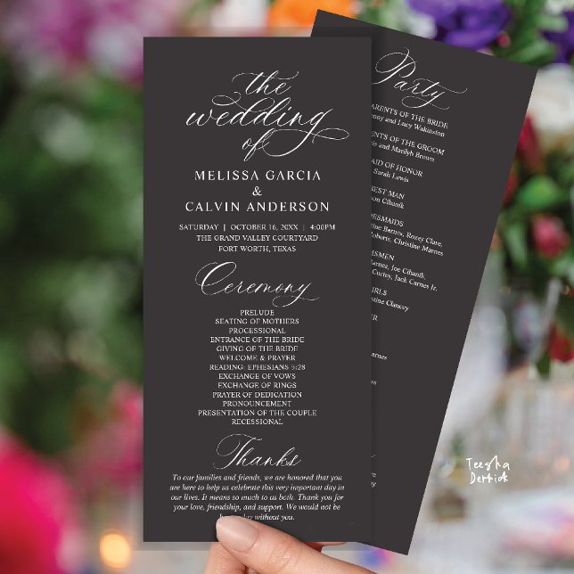 Modern Classy Elegant Wedding Ceremony Programm (Modern Classy Elegant Romantic Wedding Ceremony Program Card in Charcoal Grey)