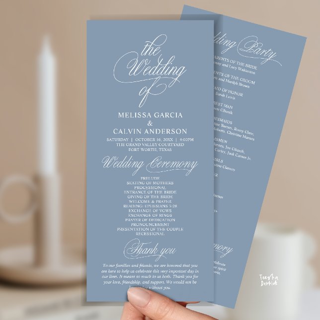 Modern Classy Elegant Wedding Ceremony Programm (Modern Classy Elegant Wedding Ceremony Program Card in Dusty Blue)
