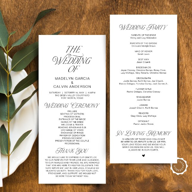 Modern Classy Wedding Ceremony Order Programm (Modern Classy Wedding Ceremony Order Program in Black and White)