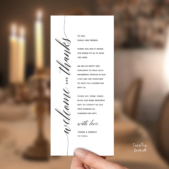 Modern Classy Wedding Dinner Thank You Card Programm (Modern Classy Wedding Reception Dinner Thank You Card, Bridal Shower in Black and White)