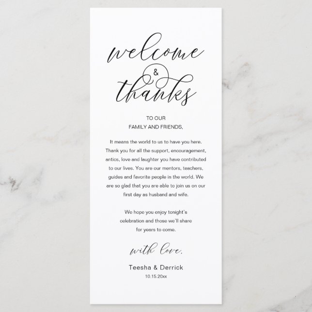 Modern Classy Wedding Reception Thank You Card Programm (Vorderseite)