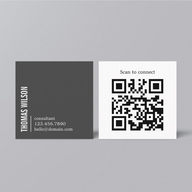 Modern Clean Bold Grey White Consultant QR code Quadratische Visitenkarte (Von Creator hochgeladen)